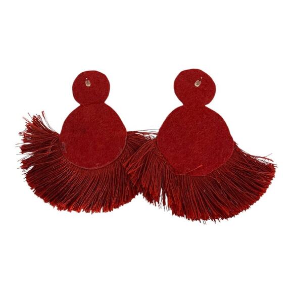 Boho Red Beaded Fringe Fashion Earrings - Picture 3 of 3